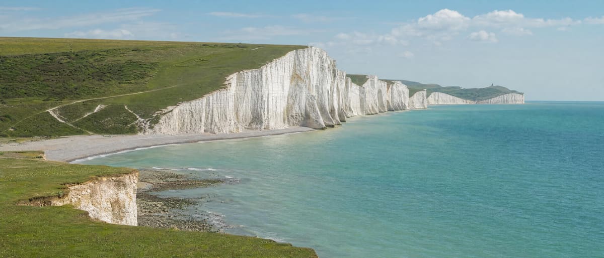 The white chalk cliffs of the Seven Sisters on the Sussex coast